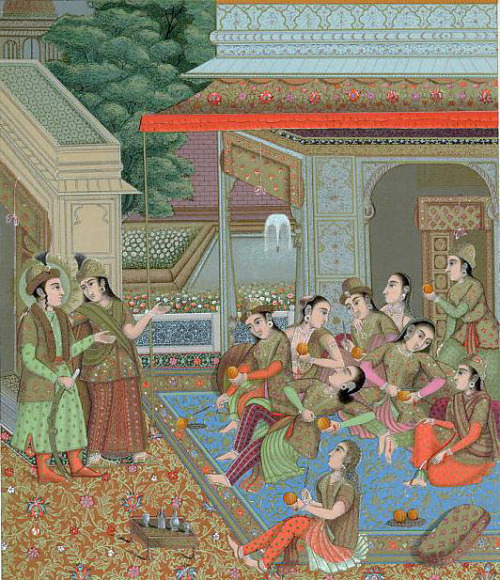 Miniature Mughal painting depicting the tale of Yusuf and Zulaikha, 1876