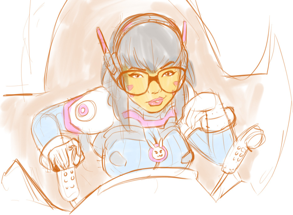 channeldulce:  Cinnamon Roll as D.VA (Overwatch) sketch   ;9