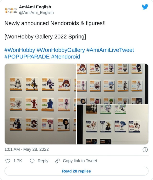 Newly announced Nendoroids & figures!! [WonHobby Gallery 2022 Spring]#WonHobby #WonHobbyGallery #AmiAmiLiveTweet #POPUPPARADE #Nendoroid pic.twitter.com/cKzesqoPeI — AmiAmi English (@AmiAmi_English) May 28, 2022