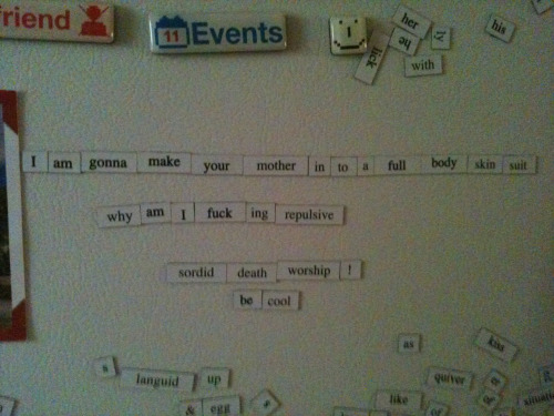 palespringdawning: zenkindoflove: Chelsea (palespringdawning) gets meta on her refrigerator poetry. 