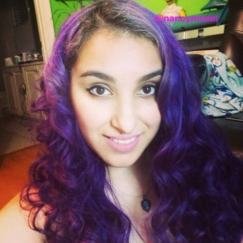 ilovenancymiami: moonofhislife:TGIF! #me #selfie #purple #hair #curls #septum #piercing #nancymiami 