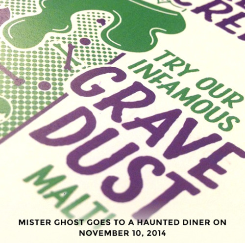 evilsupplyco:Mister Ghost goes to a haunted diner on November 10, 2014. The parcel will cost $20 and