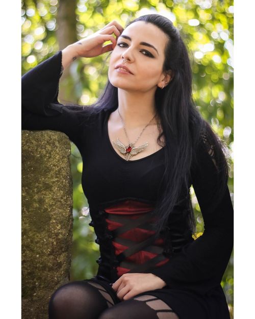 Our gorgeous model @barbarapereira_ with the &lsquo;Succubus&rsquo; necklace in red Availabl