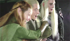 could-be-dangerous:  The cast (Evangeline Lily, Orlando Bloom and Lee Pace) reacting