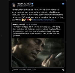 ruffboijuliaburnsides:  dr-teatime: having a range of difficulties to choose from is very sexy of them tbh Kojima-san understands video games and understands the need for different difficulty levels.  elite gamers who shit on easy/narrative modes TAKE