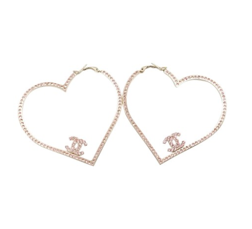 yslgirl:Chanel Gold Heart Pink Crystal Hoop Piercing Earrings $919