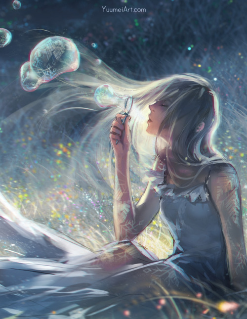 yuumei-art: ~First Frost~I always wanted to paint ice crystals forming on bubbles :D The backgroun