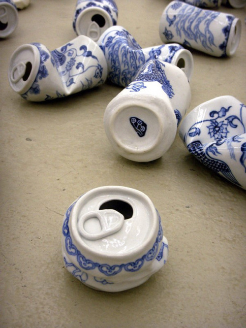 itscolossal:Smashed Can Sculptures That Mimic Traditional Ming Dynasty Porcelain by Lei Xue