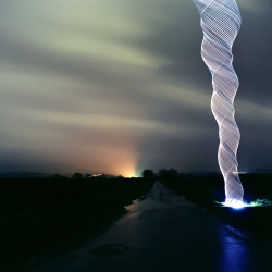 asylum-art:  Tornadoes – Aerial Light Painting by Martin Kimbell  on deviantART “Light Tornadoes” an amazing series of aerial light painting created by photographer Martin Kimbell, who after equipped a simple hoop with LEDs, throws it into the air