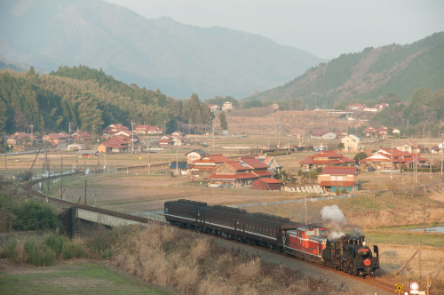 Rapid train “SL Tsuwano-Inari”.Between Watarigawa and Chomonkyo on Yamaguchi Line.