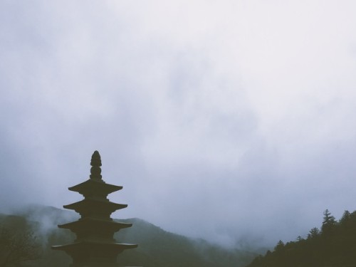 Sangwonsa Temple on a cold, rainy autumn day.Odaesan National Park, Pyeongchang, Gangwon-do.