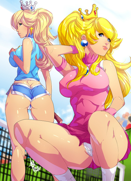 fandoms-females:  TMG #6 - Tennis Royalty Edition ( rosalina_and_princess_peach__tennis_hot_fanart__d_by_xdtopsu01 )   mother and daughter~ < |D’‘‘