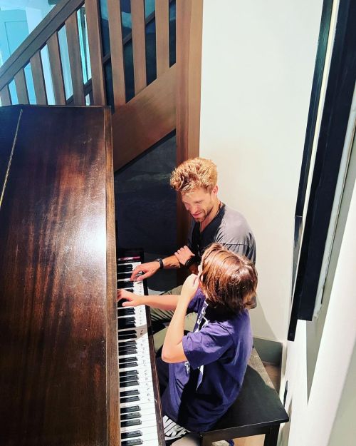 positivexcellence: jaredpadalecki:  When your brother is teaching your son piano….Life is good.Happy