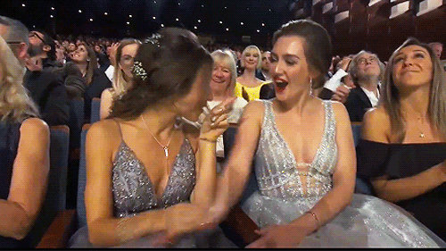 wlwshipper:Dom trying to get Kat to go up on stage with her to accept her award