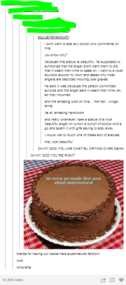 frau-haile:  snowyenjolras:  are you fucking kidding me right now? the original post was a picture of an angel crying over someone’s grave. the op stated that they just wanted the post to be left alone for once out of respect, without any fandom bloggers.