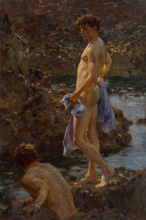 beyond-the-pale:  A Bathing Group, 1914 - Henry Scott Tuke RAFrom the RA - The main figure in “A Bathing Group” is Nicola Lucciani, a professional Italian model who lost his life fighting in the First World War.
