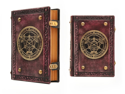 Alchemy leather journal with the transmutation circle tinted in purple…