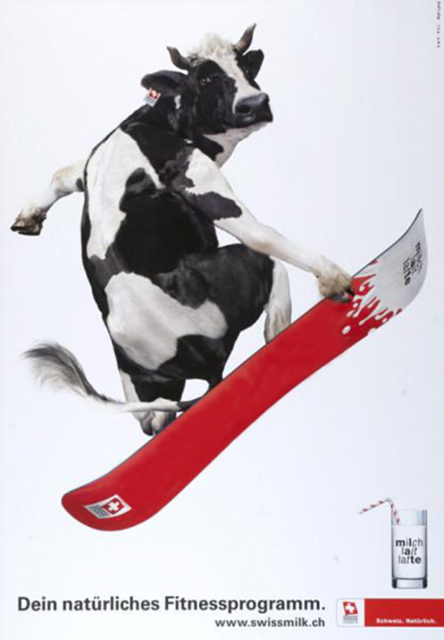 Ruf Lanz agency, poster for swiss milk, Your natural fitness program, 2009. Via Museum für Gestaltun