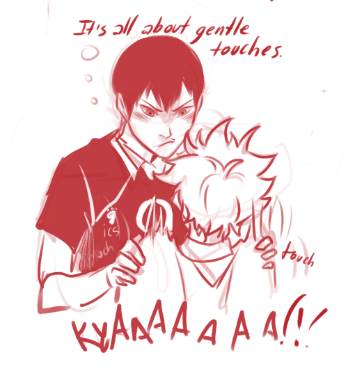 viria:  in which Sugawara-san said a gentle touch can relieve stress and Kageyama listened to him. I can’t believe I drew this they are so stupid.