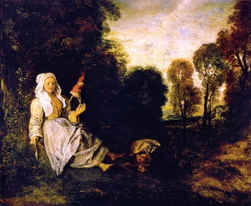  Jean-Antoine Watteau - The Indiscreet Manc. 1716 / oil on canvas / 55 cm x 66 cm / Museum Boijmans 