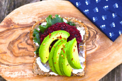 mostdopefood:  mymagicalfood:  lets-just-eat:  Smoky Beet and Avocado on Sprouted Seed Toast  🍕 food blog 🍟  Colours! 