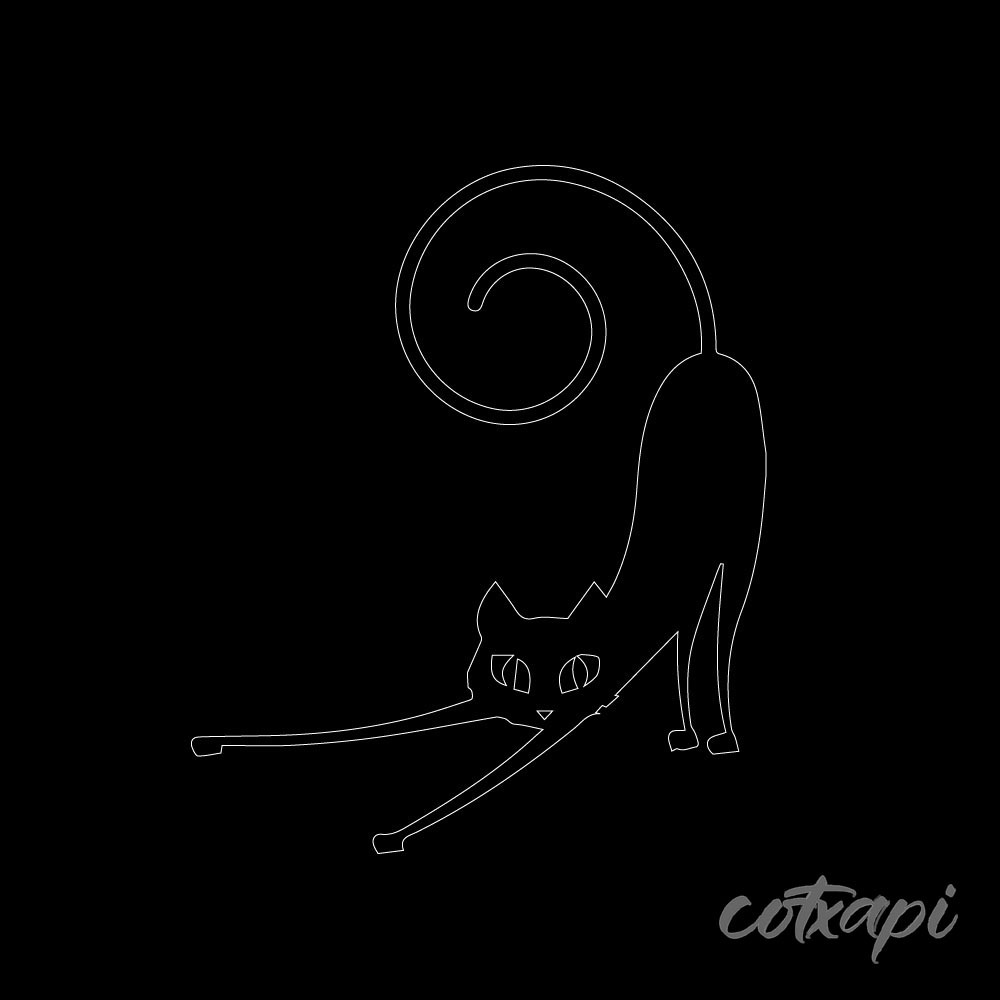 Cute Cat Shadow Icon Animal Vector Art Illustration, Black and White Outline Design