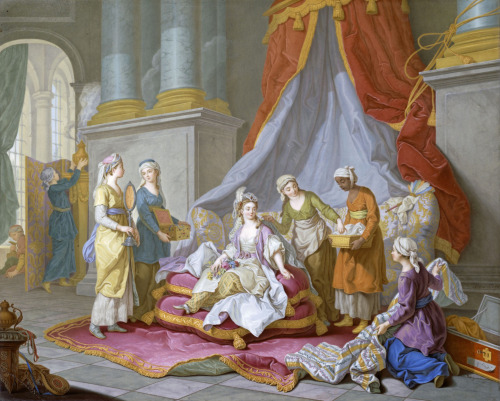 “The sultana dressing” or Madame de Pompadour in Turkey by Charles-Amédée-Philippe van Loo, 1774 