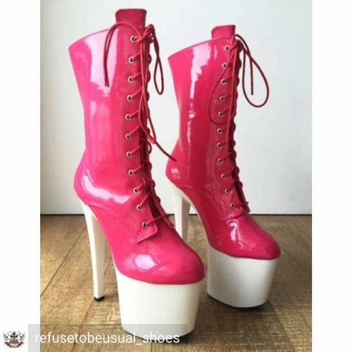 Credit to @refusetobeusual_shoes : RTBU DENZEL 20cm White Platform Calf Boot Fetish BDSM Hot Pink Up