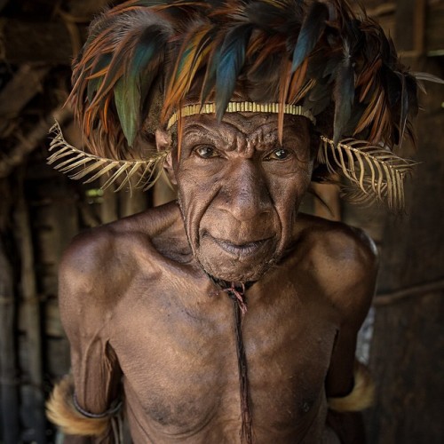 Dani tribe warrior, West Papua, Indonesia, ornamented with a ‘hat’ made of feathers of various birds. (1/160 seg., f/5, ISO 1600 | Canon EOS 5D MK III + EF 24-70 II L f/2.8)