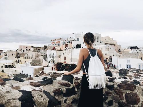 1405km away #frachella #katn #backpack #asosmarketplace #etsy #greece #santorini #girl #crush #wande