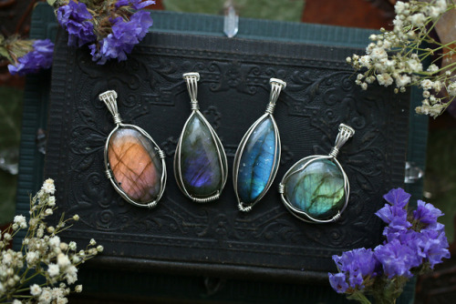 Beautiful rainbow moonstone and colorful labradorite pendants &amp; bracelets in sterling silver