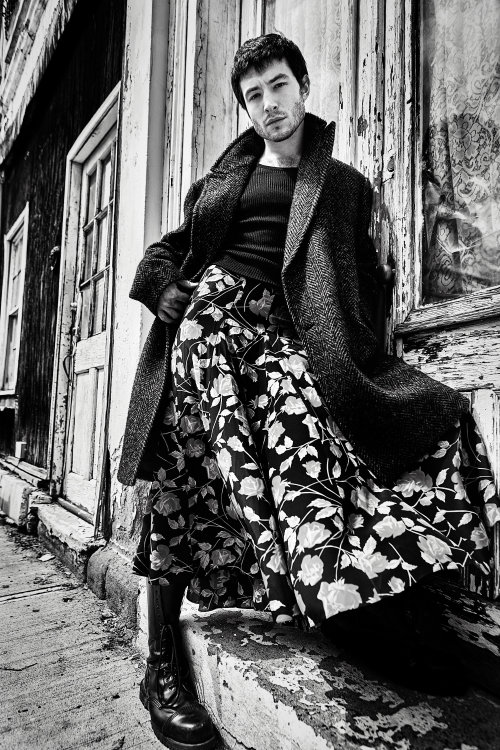 men should wear skirts!Ezra Millerph by Max Montgomery Ezra wears PRADA coat, MICHAEL KORS COLLECTIO