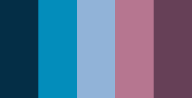 color-palettes: Kingtime - Submitted by SeesawSiya #042e46 #038dbb #91b3d8 #b67690 #664057