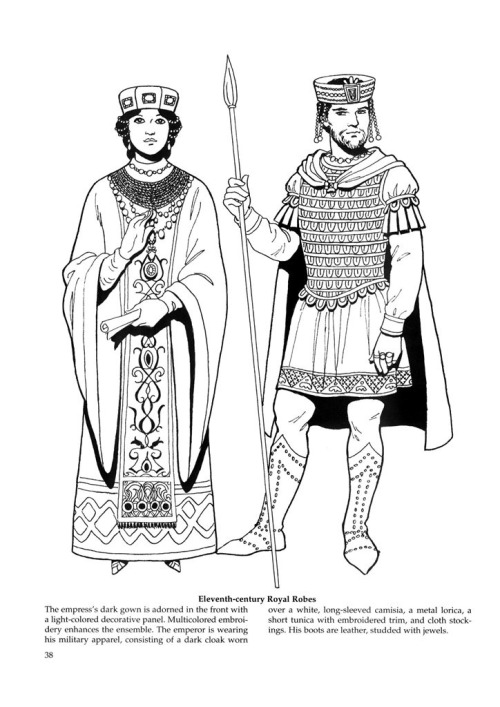 Byzantine costume from 11th to 14th century;Emperor Romanus II and Empress Eudokia", 10th centu