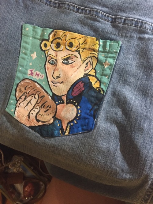 yeah uhh,,,,i never watched jojo but i painted josuke and giorno on my pants cause i don’t need an e