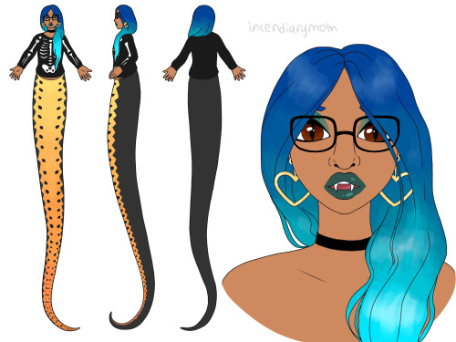  New oc!!! Her name is Fijar, she/her pronouns, and her snake half is based on the ring-necked snake