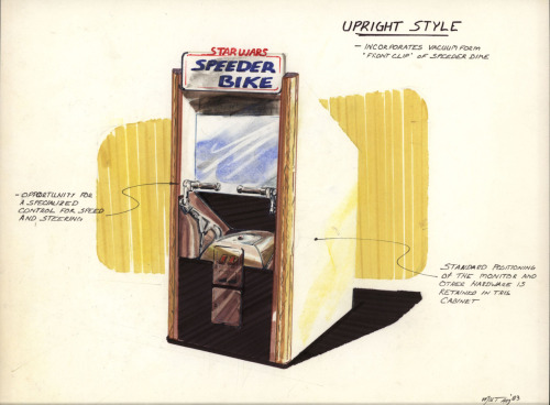 Atari Star Wars: Return of the Jedi “speeder bike” cabinet concept art by Milt Loper