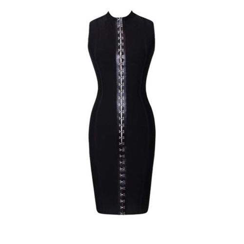 Be a #trendsetter in our sexy Izzie Black Bandage Dress!! metal #clasp details all down the front = 