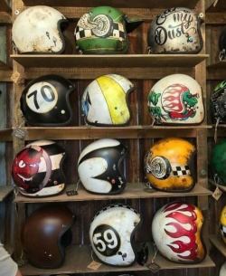 my-wicked-heart:
“ Pinterest
”
I don’t even own a bike, but if I did it would be a cafe racer, and I would have a selections of helmets like these.