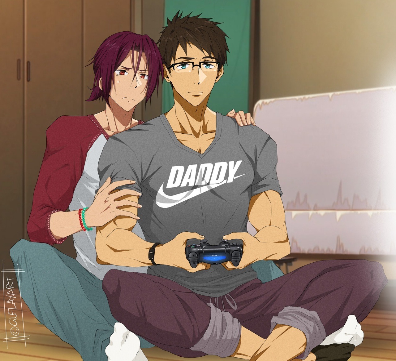 glflayart:Sousuke playing horror games for Rin because Rin threw the controller at