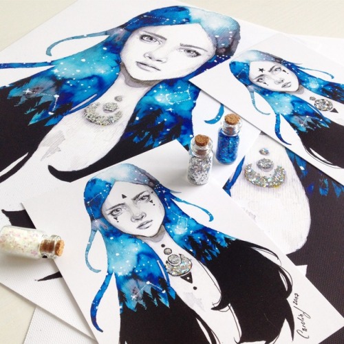 Hand-embellished prints of my Blue Moonchild illustration. You can get them at my Etsy shop:https://