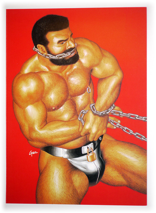 Greeting cards, 1994Produced by B-productsIllustrations by Gengoroh Tagame (田亀源五郎) Photographed from the collection of the Tom of Finland Foundation. Gengoroh Tagame on the origin of these cards: These 3 were made for the original greeting cards