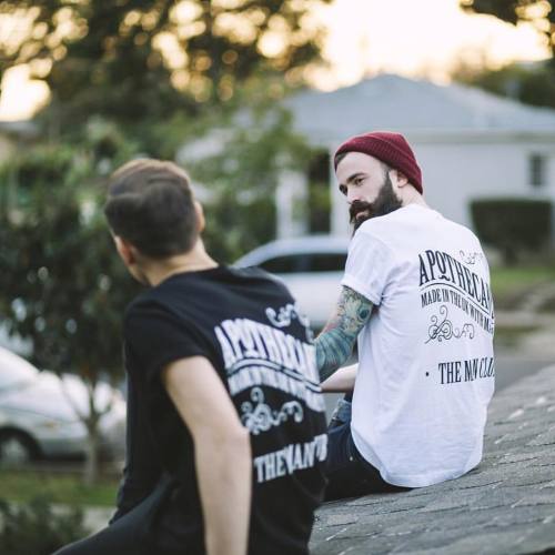 apothecary87:  #TheManClub hangs out on roof tops. Grab the Original Logo tee from our website:  www.apothecary87.co.uk  #Apothecary87  Photo: @gilsphotography  Models: @gregtbrown  @hipstagramlul