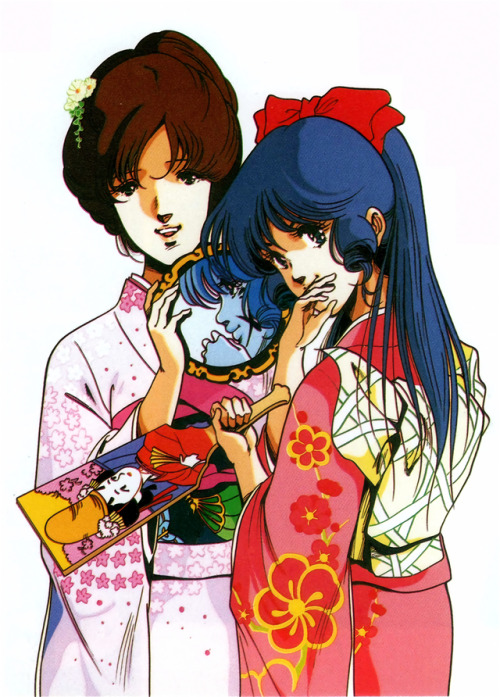 animarchive:  Misa Hayase and Lynn Minmay illustrated by Haruhiko Mikimoto (Cellu Works, 1991)