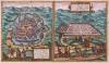 1582 Map Mexico City and Cuzco by German Carthographers Braun and Hogenberg.