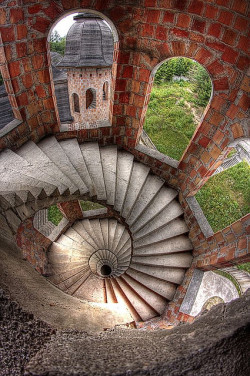 visitheworld:  Spiral stairs inside the abandoned Łapalice Castle / Poland (by krzych_m).