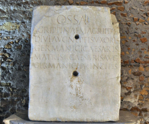 romegreeceart:Tombstone of Agrippina Maior Originally found from Mausoleum of Augustus but it’s curr