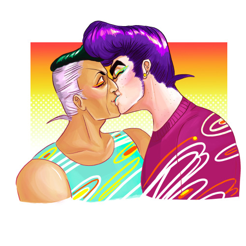 gumball-charm:  a few days ago one of my friends said ‘for christmas someone draw okuyasu kissing josuke ON THE MOUTH’ and i was like oooh what a good idea that is, i do love to sin and also spam everyone with my weird ship art so this is my trashy