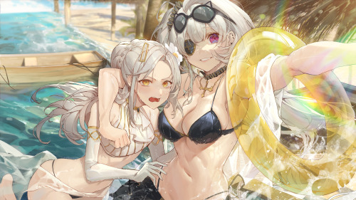エルシーとカレンの水着姿かわいい！一緒に砂浜でパーティーをしましょう！  Kuroduki@kurodukimajajatwitter.com/kurodukimajaja/statu