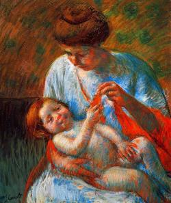 Artist-Cassatt:  Baby Lying On His Mother S Lap, Reaching To Hold A Scarf, Mary Cassattmedium: